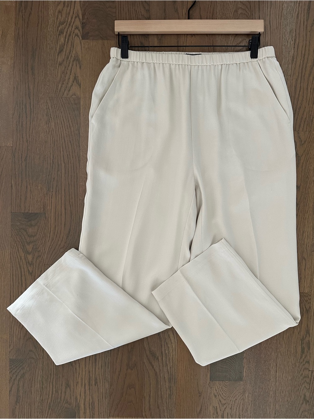 Eileen Fisher Silk Georgette Lined Straight Leg Pants in Bone Cream Medium